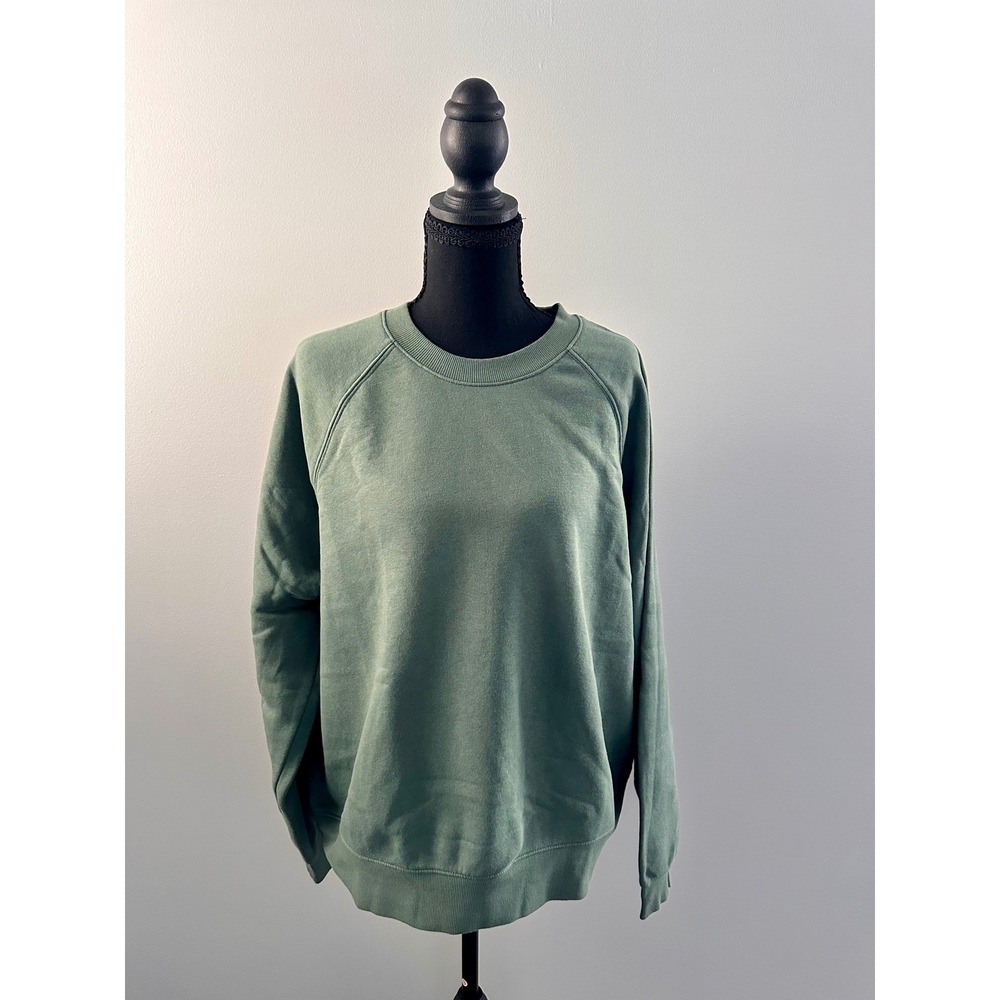 Old Navy Womens Large Green Raglan Sleeve‎ Fleece Crewneck Sweatshirt Pullover